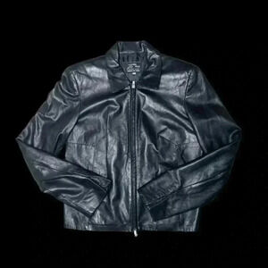 Vera Pelle  Jacket Women's L Black Full Zip Lined Leather Spread Collar